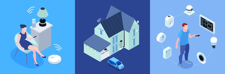 Free Vector set of three smart home illustrations