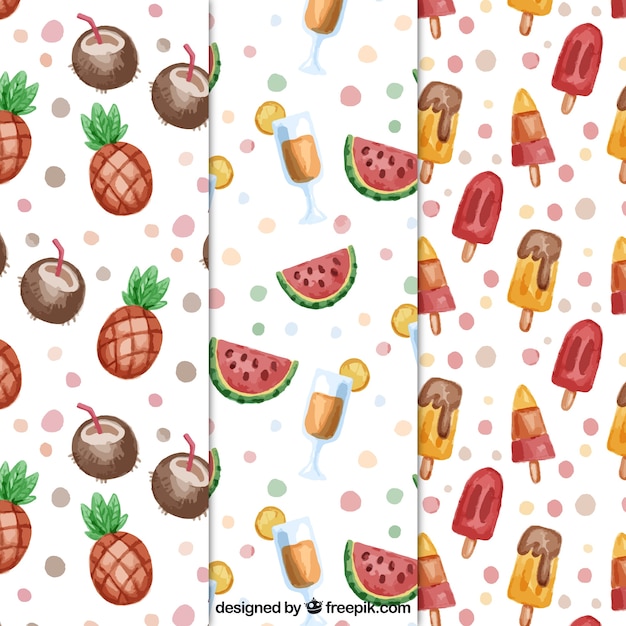 수채화 과일 및 아이스크림 3 여름 패턴의 집합