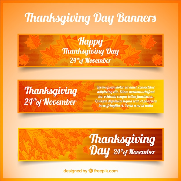 Free vector set of three thanksgiving banners of dry leaves