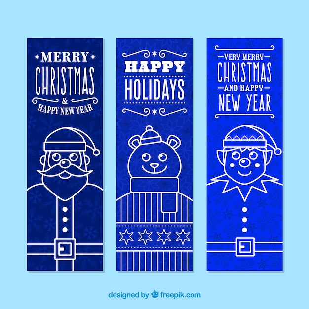 Set of three vertical christmas banners in blue tones