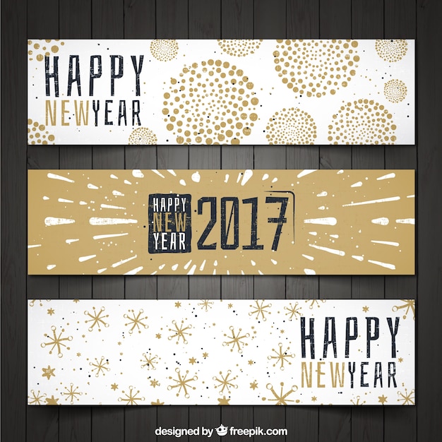 Set of three vintage happy 2017 banners