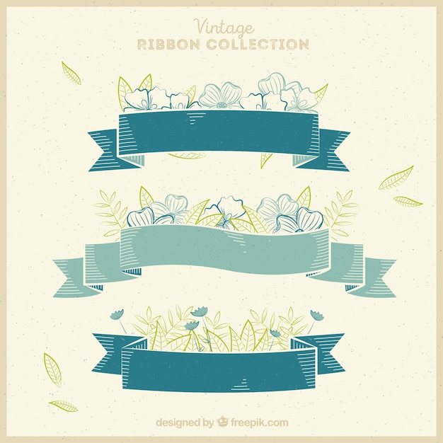 Free vector set of three vintage ribbons for spring