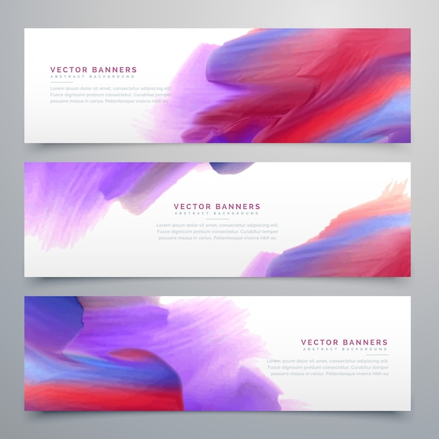 Free vector set of three watercolor paint banners