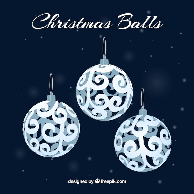 Set of three white decorative balls for christmas