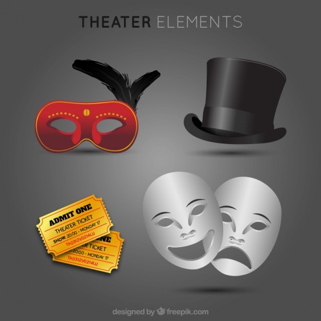 Set of tickets and elegant theater elements