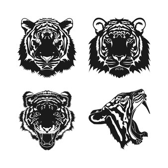 Set of tiger head vector tiger roaring tiger face logo design inspiration