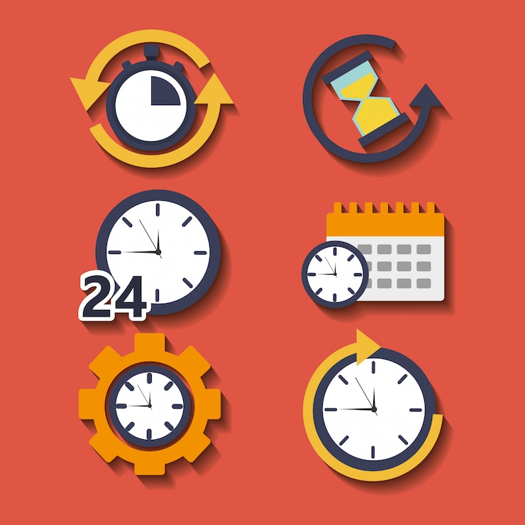 Free Vector set of time clock hour for plan work service