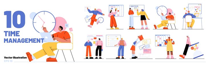 無料Vector 白い背景の上の時間管理シーンのセット