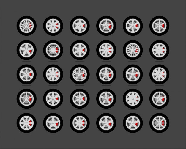 タイヤとホイールをセットします ディスクホイール車のアイコン プレミアムベクター