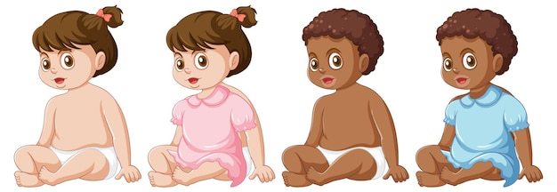 Free vector set of toddler with diffrent skin colour