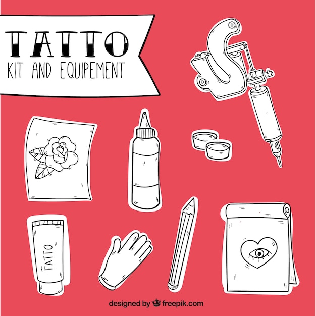 Free vector set of tools for tattooing