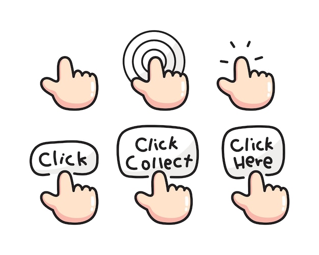 Free vector set of touch icons hand drawn cartoon art illustration