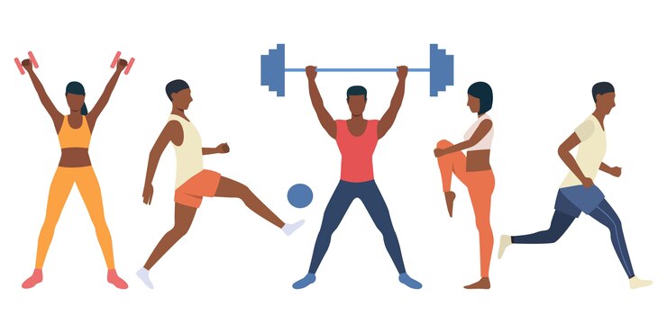 Free Vector set of tough people training with sports equipment