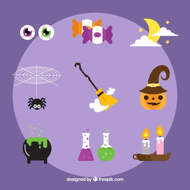 Set of traditional halloween elements