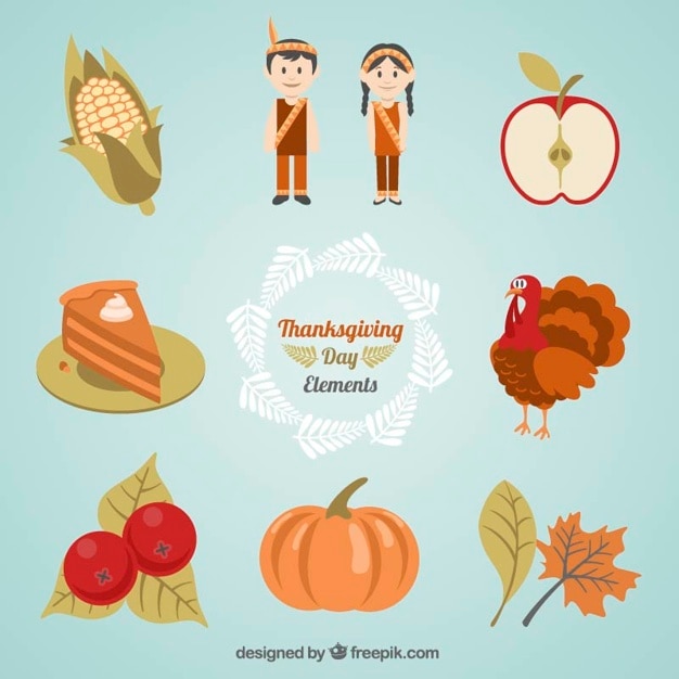 Free vector set of traditional thanksgiving meal