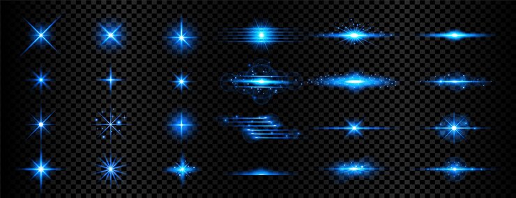 Free Vector set of transparent blue light streak and lens flares