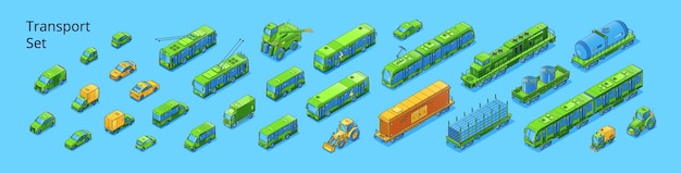 Free vector set transport isometric cars transportation modes