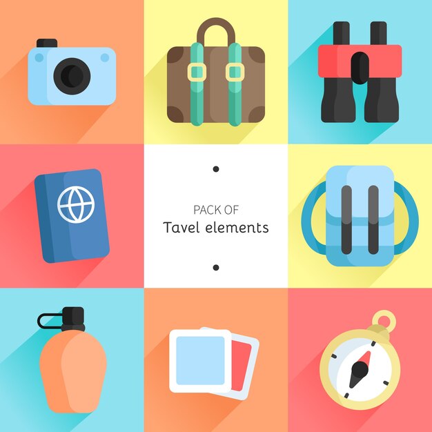 Set of travel elements in flat design