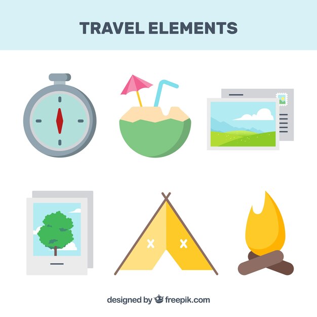 Set of travel elements in flat style