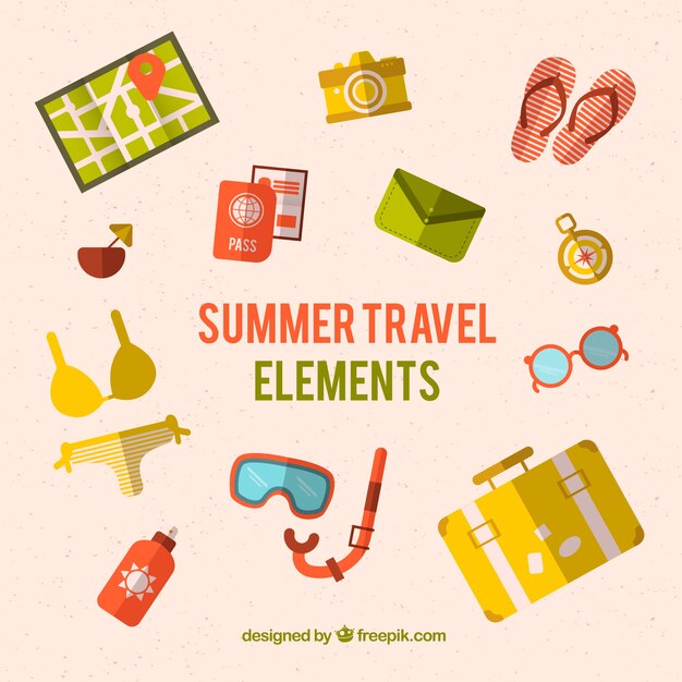 Set of travel elements in flat style