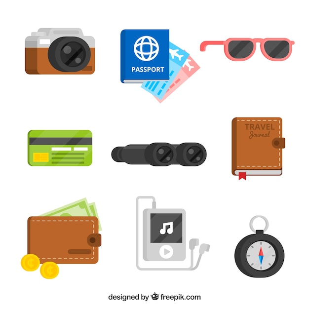 Set of travel elements in flat style
