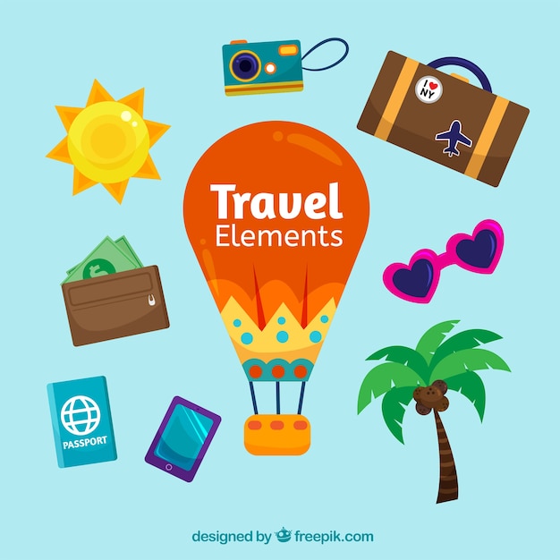 Free vector set of travel elements in flat style