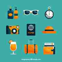 Free vector set of travel elements in flat style