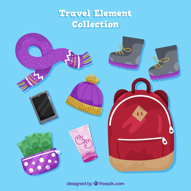 Set of travel elements in hand drawn style