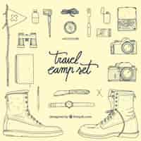 Free vector set of travel elements in hand drawn style