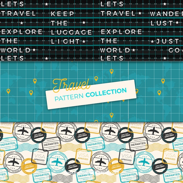 Free vector set of travel patterns in vintage style