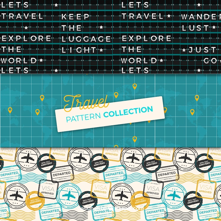Free Vector set of travel patterns in vintage style