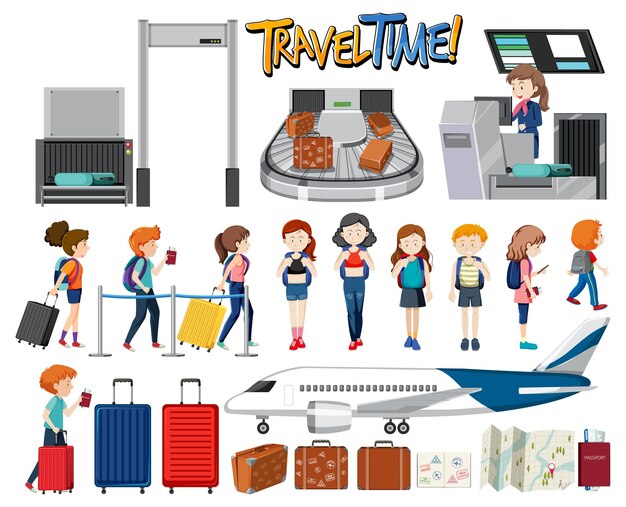 Free vector set of traveling objects and travelers