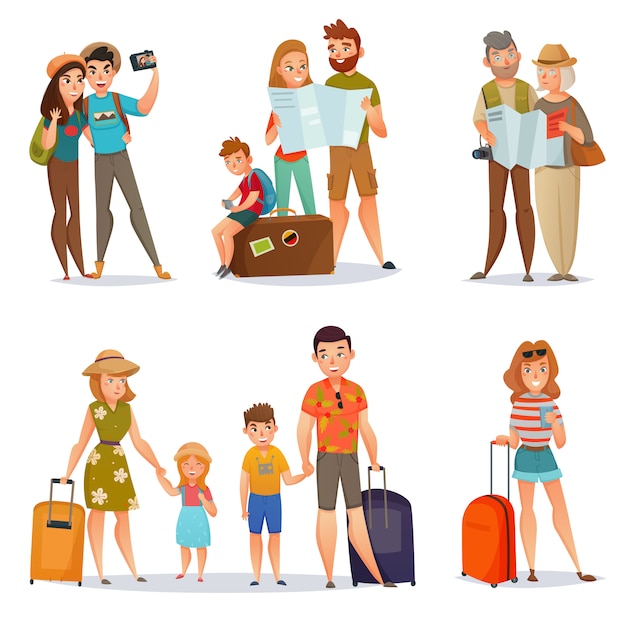 Set of traveling people