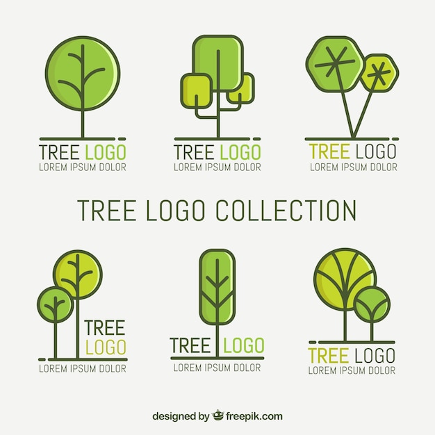 Free vector set of tree logos in flat style