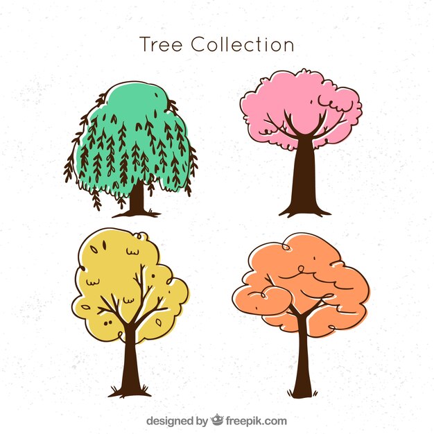 Set of trees in different colors