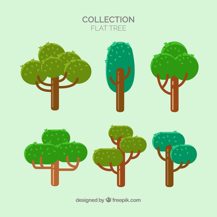 Free Vector set of trees in flat style