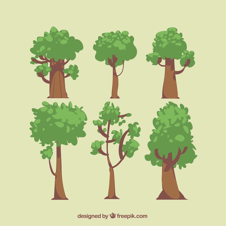Free Vector set of trees in hand drawn style