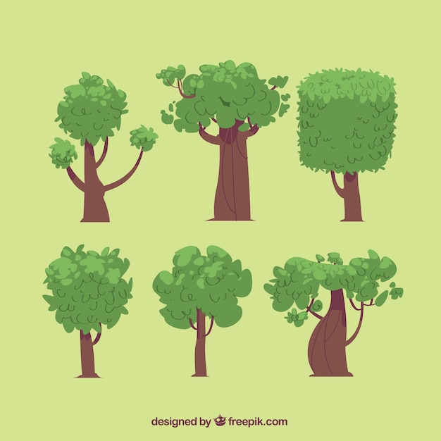 Set of trees in hand drawn style