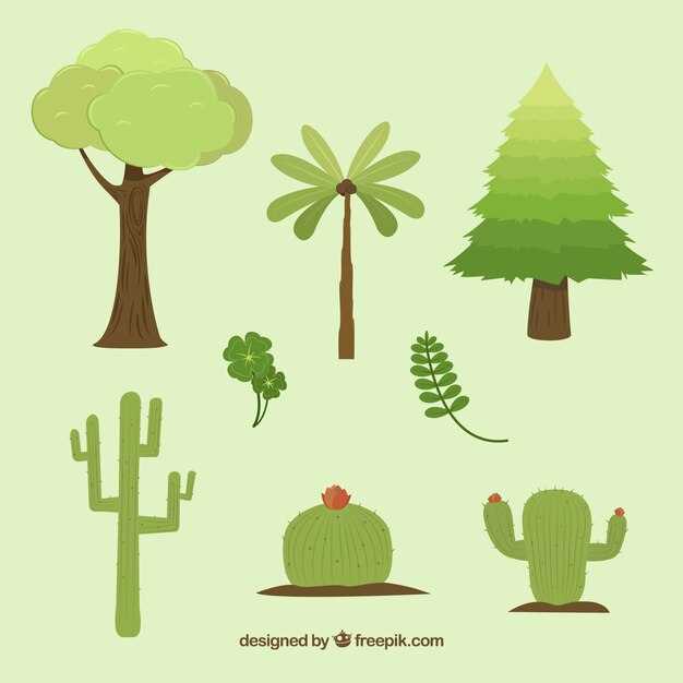 Set of trees and plants