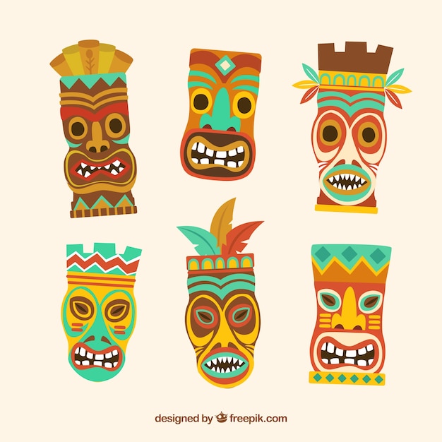 Set of tribal tiki masks