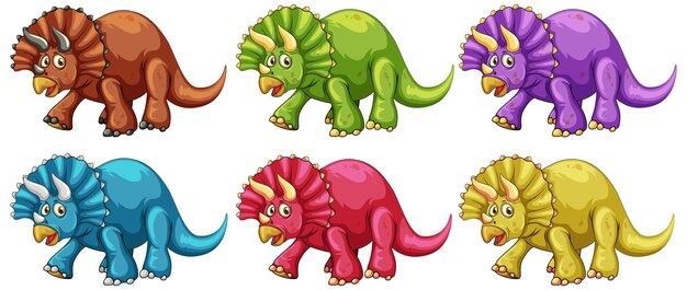 Free vector set of triceratops dinosaur cartoon character