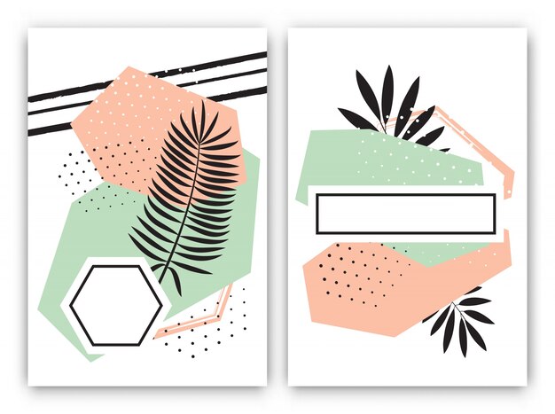 Set of tropical cards in memphis style