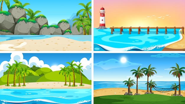 Free vector set of tropical ocean nature scene or backgrounds with beaches