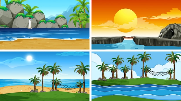 Free vector set of tropical ocean nature scene or backgrounds with beaches