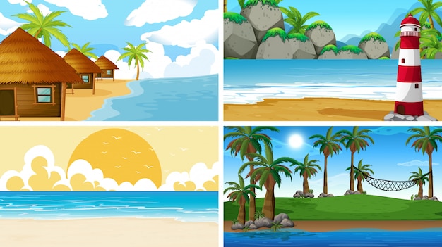 Set of tropical ocean nature scenes with beaches