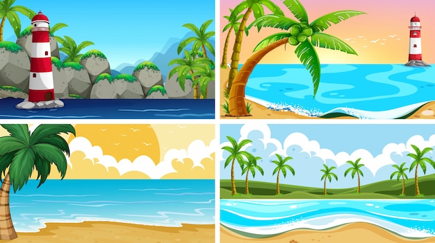 Free vector set of tropical ocean nature scenes with beaches