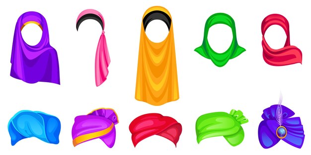 Set of turban and hijab headwear for men and women oriental and indian wrap hats