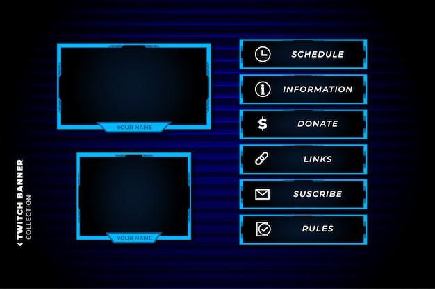 Free vector set of twitch panel with abstract blue shapes template