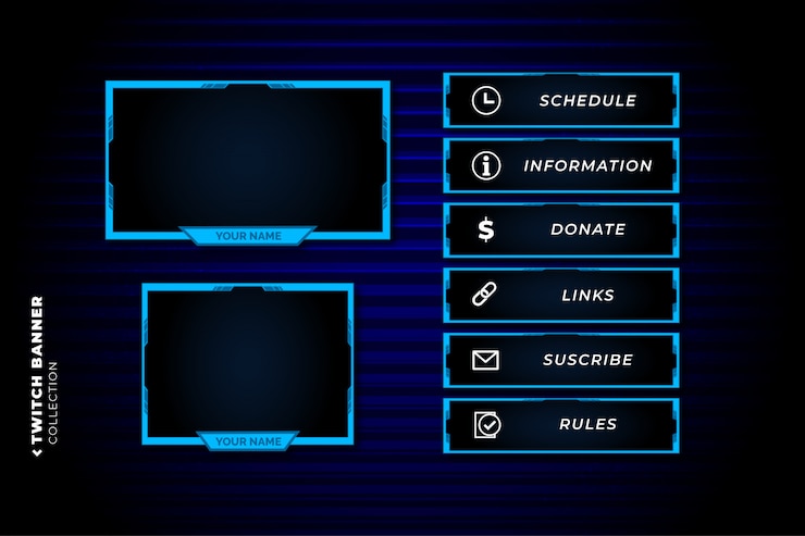 無料Vector 抽象的な青い図形テンプレートとtwitchパネルのセット