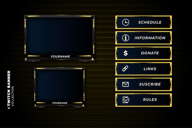 Set of twitch panels with abstract yellow shapes template